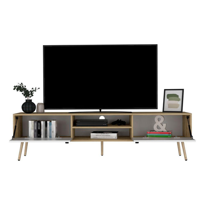 Mesa para TV Lienxo, Fresno Europeo y Blanco, Con Espacio Para TV Hasta 75 Pulgadas