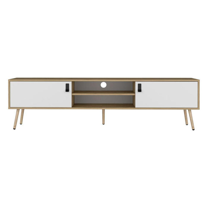 Mesa para TV Lienxo, Fresno Europeo y Blanco, Con Espacio Para TV Hasta 75 Pulgadas