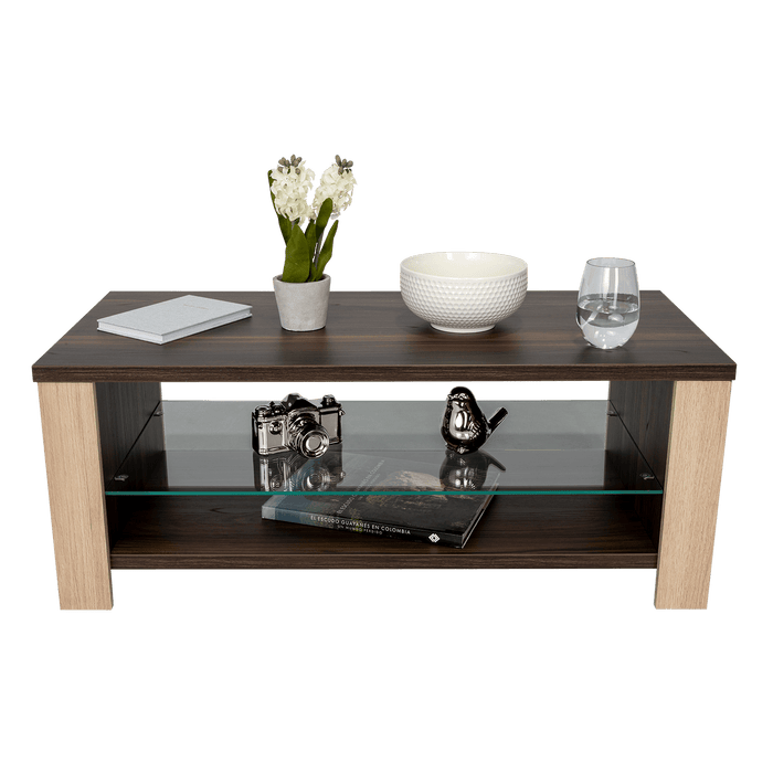 Mesa de Centro Málaga, Caoba y Beige, con Dos Entrepaños Inferiores
