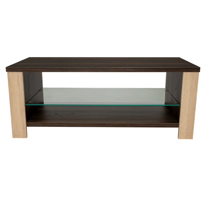 Mesa de Centro Málaga, Caoba y Beige, con Dos Entrepaños Inferiores