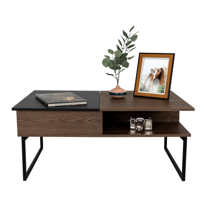 Mesa de Centro Salento, Chocolate y Wengue, con patas metálicas