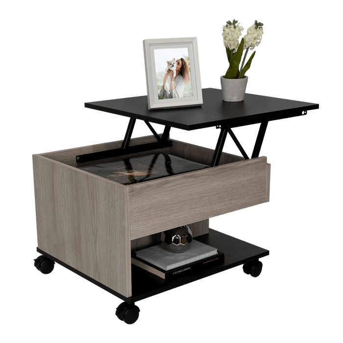 Mesa de Centro Salento, Humo y Wengue, con Un Cajón Interno Multiusos