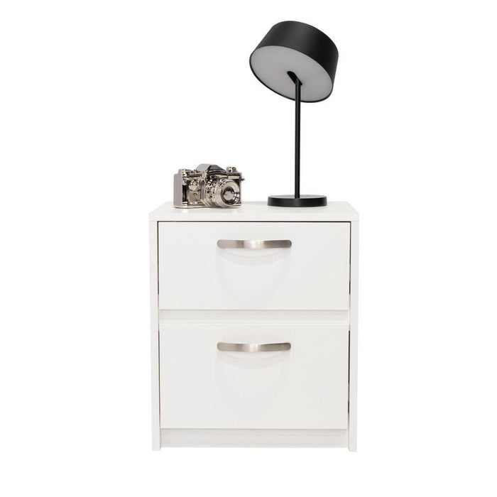 Mesa de Noche Elaxi, Blanco, con Dos Cajones Deslizables X2