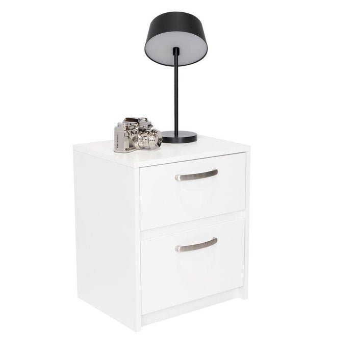 Mesa de Noche Elaxi, Blanco, con Dos Cajones Deslizables X2