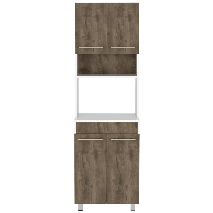 Módulo Microondas Vixmo, Nogal y Blanco Duqueza, con Cuatro Puertas Batientes