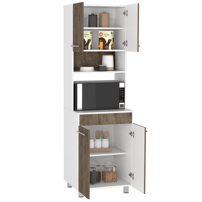 Módulo Microondas Vixmo, Nogal y Blanco Duqueza, con Cuatro Puertas Batientes