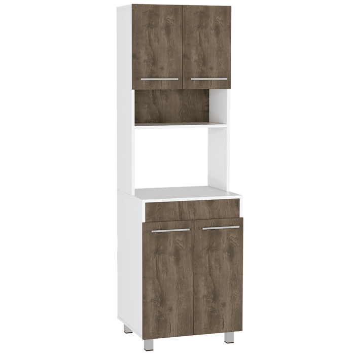 Módulo Microondas Vixmo, Nogal y Blanco Duqueza, con Cuatro Puertas Batientes