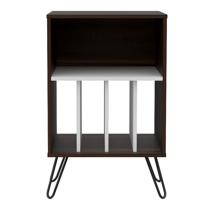 Mueble Auxiliar Lara, Caoba y Blanco, con Patas En Acero y Espacio Para Objetos Decorativos