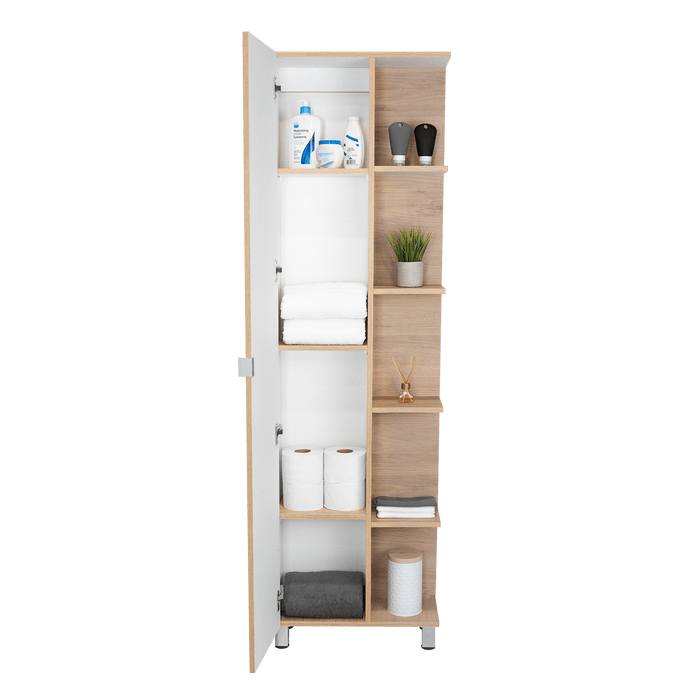 Mueble Esquinero Aqua, Beige y Blanco, con Variedad de Entrepaños