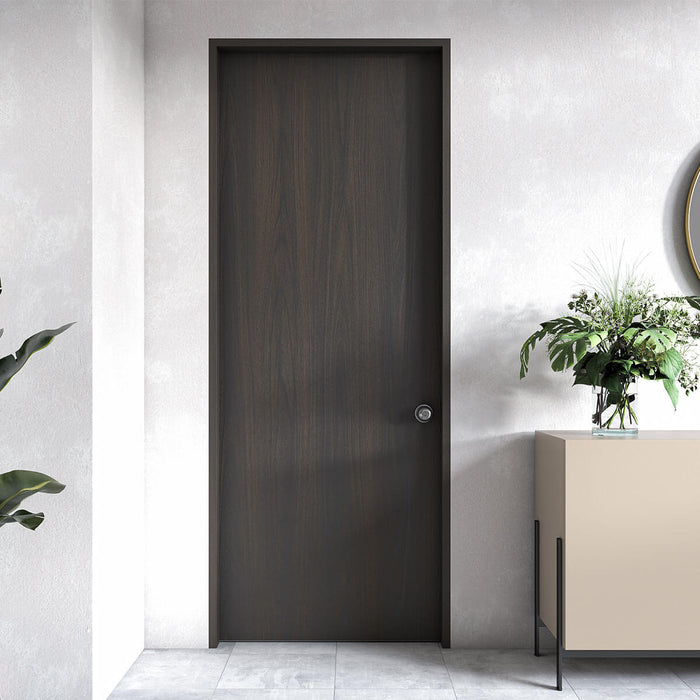 Puerta de madera melaminica veta vertical color Nogal Europeo 90 cm x 235 cm