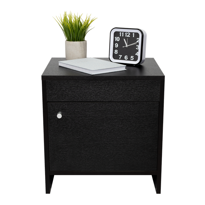 Mesa de Noche Tutto, Wengue, con Un Cajón Amplio Ideal Para Espacios Pequeños