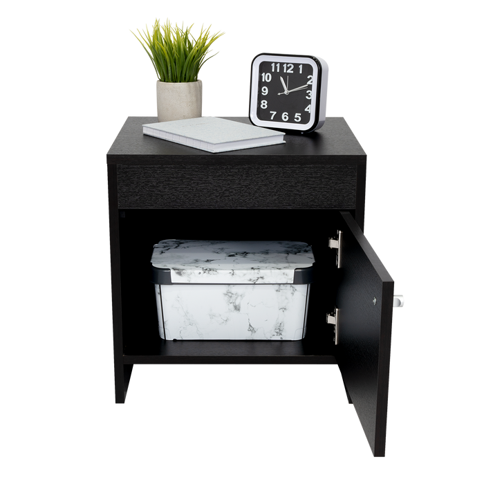 Mesa de Noche Tutto, Wengue, con Un Cajón Amplio Ideal Para Espacios Pequeños