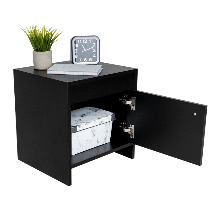 Mesa de Noche Tutto, Wengue, con Un Cajón Amplio Ideal Para Espacios Pequeños