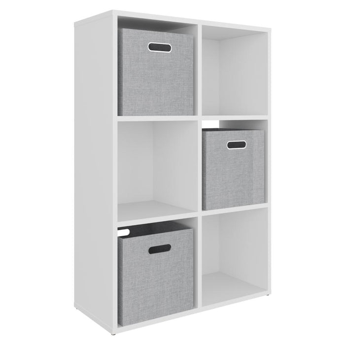 Biblioteca Cubica Lena 6, Blanco Duqueza, con 3 Cajas de Tela para Organizar Objetos ZF