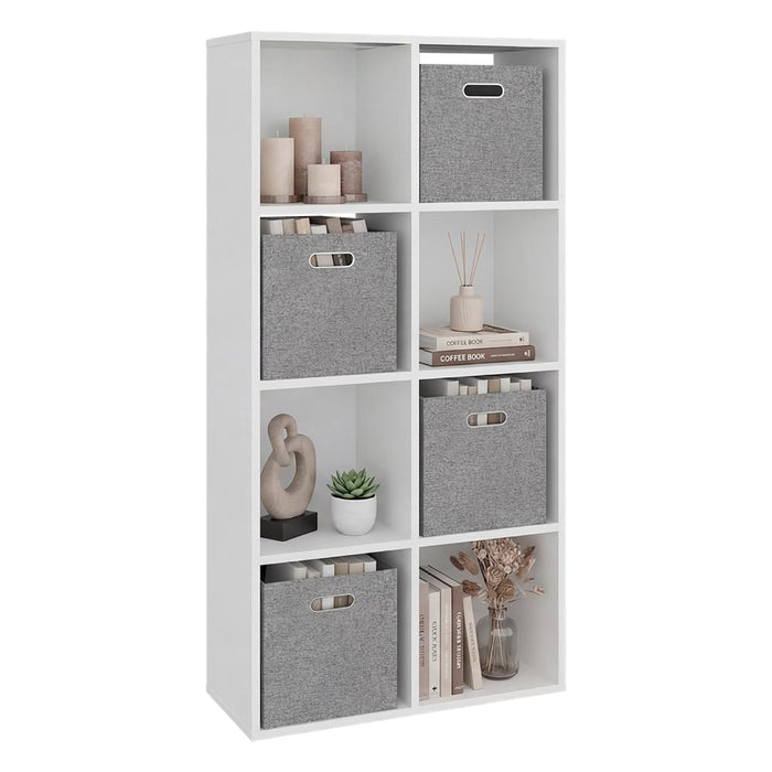 Biblioteca Cubica Lena, Blanco Duqueza, con 4 Cajas de Tela para Organizar Elementos ZF