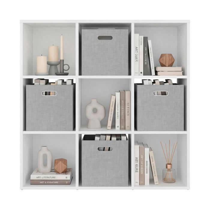 Biblioteca Cubica Lena 9, Kronos Blanco, con 4 Cajas de Tela para Organizar Elementos ZF