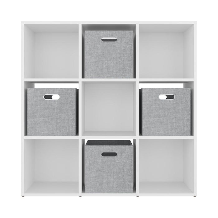 Biblioteca Cubica Lena 9, Kronos Blanco, con 4 Cajas de Tela para Organizar Elementos ZF