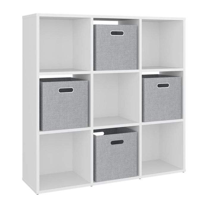 Biblioteca Cubica Lena 9, Kronos Blanco, con 4 Cajas de Tela para Organizar Elementos ZF