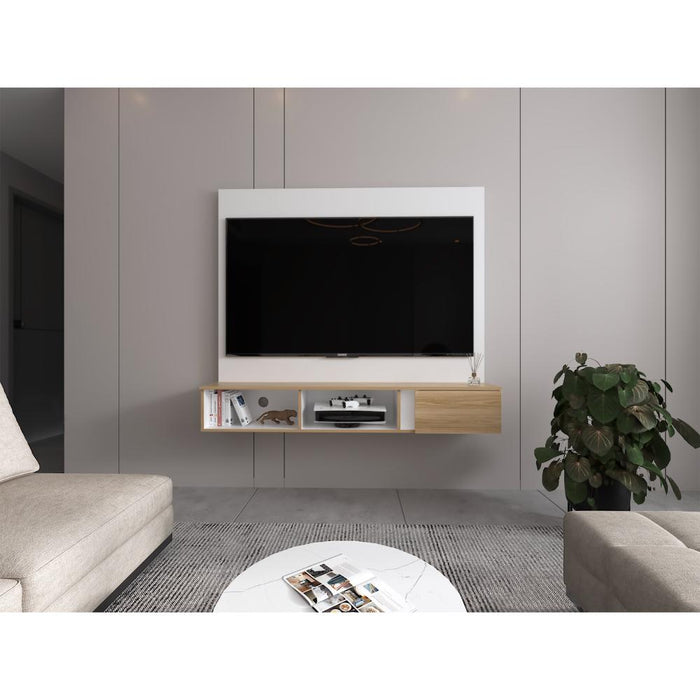 Panel para TV Light, Blanco Duqueza y Fresno Europeo, con espacio pata Televisor de 65"