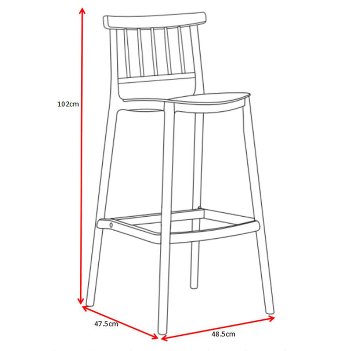 Silla para Bar Oxford, Negro, Con espaldar en barras y diseño minimalista