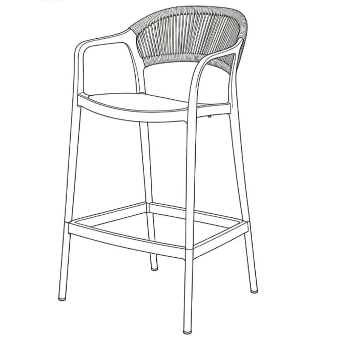 Silla para Bar Bali, Gris, Con espaldar en cuerdas y diseño Moderno