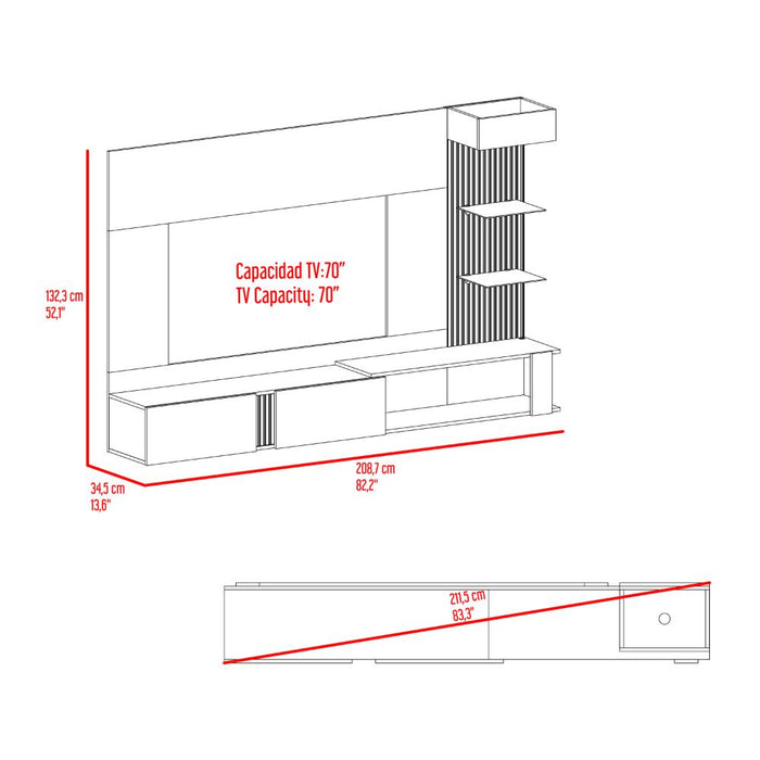 Panel de Tv Isolde, Capri y Fresno Europeo, con Espacio Para Televisor de Hasta 70 Pulgadas