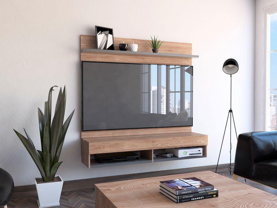 Panel de Tv Frello, Fresno Europeo y Plata Oscuro, con Espacio Para Televisor de Hasta 60 Pulgadas