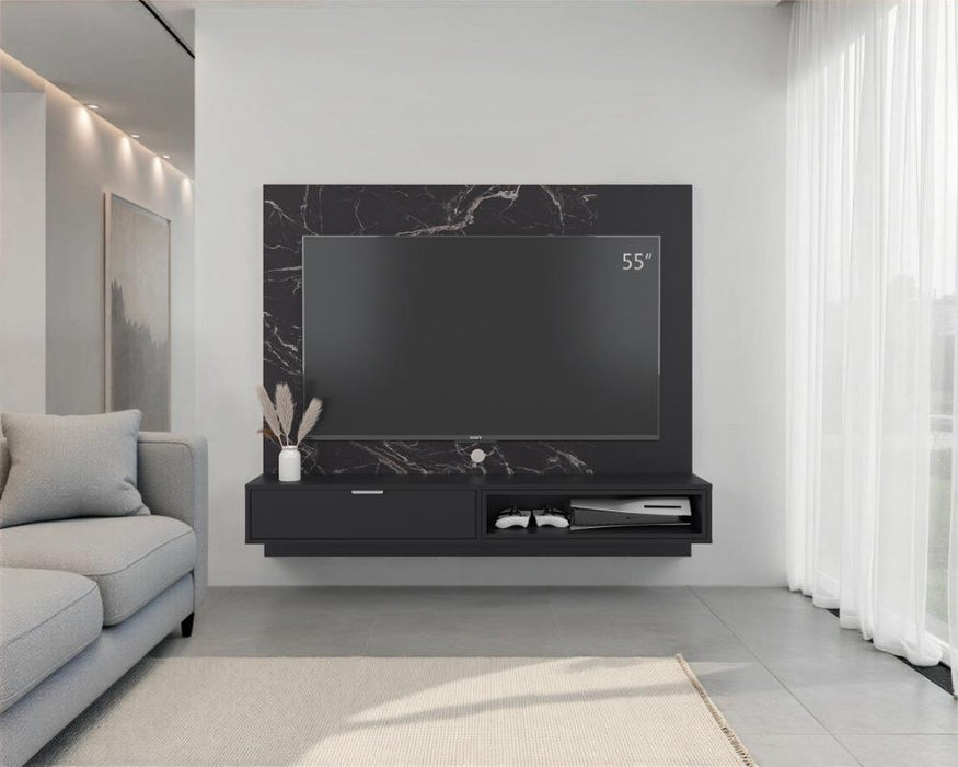 Panel de Tv Mirabella, Mamba y Wengue, con espacio para televisor de 60 pulagas