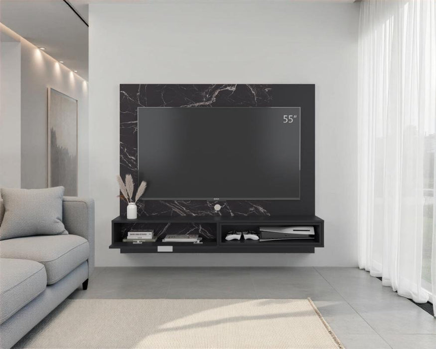 Panel de Tv Mirabella, Mamba y Wengue, con espacio para televisor de 60 pulagas