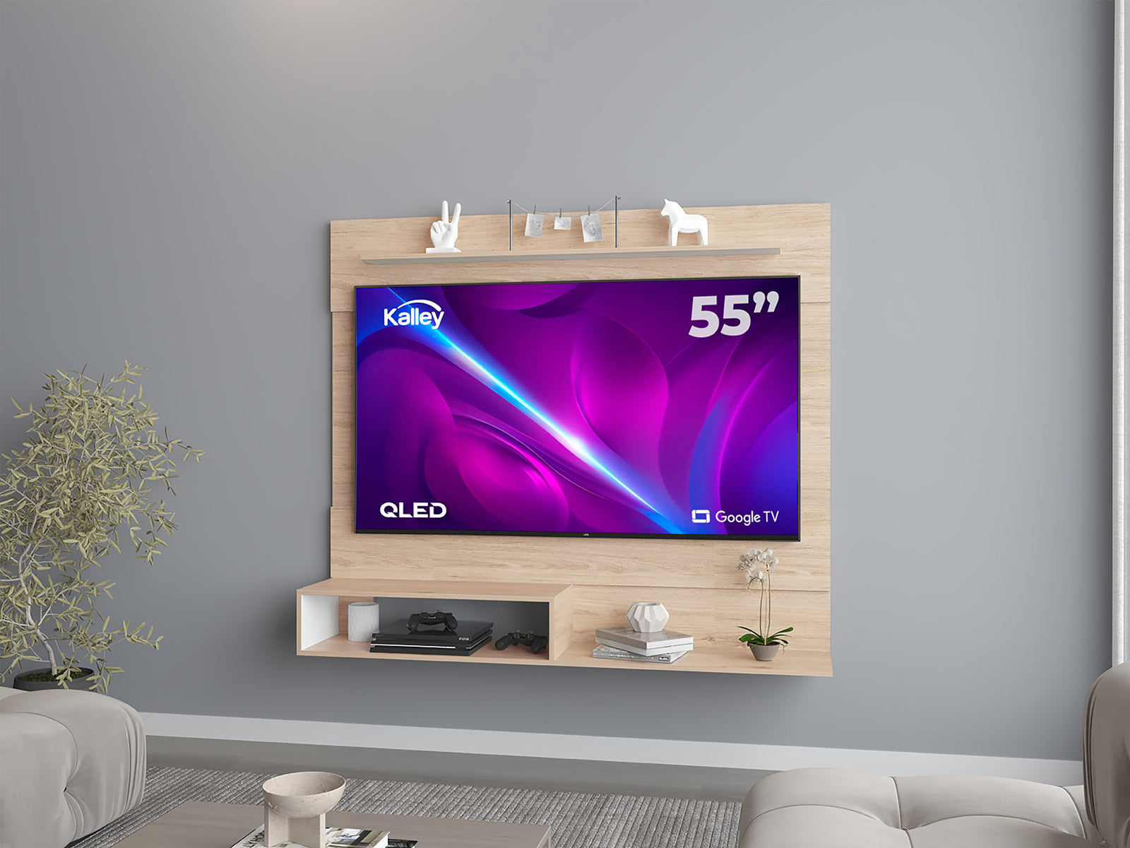 Panel de Tv Ascher, Cartagena y Blanco, con Espacio Para Televisor de Hasta 55 Pulgadas