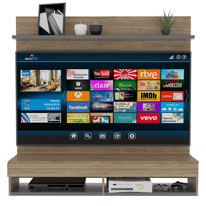 Panel de Tv Frello, Fresno Europeo y Plata Oscuro, con Espacio Para Televisor de Hasta 60 Pulgadas