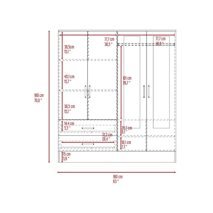 Closet Quiles, Humo y Wengue, con Dos Espejos y Cuatro Puertas Abatibles    ZF