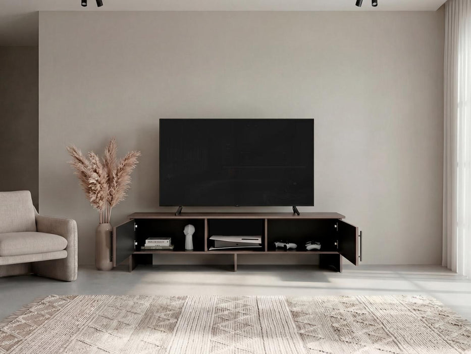 Mesa Para Tv Dago, Avellana y Wengue, Para Televisor de Hasta 65 Pulgadas con dos puertas