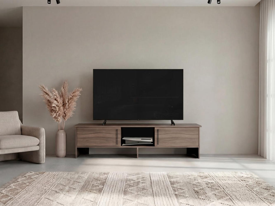 Mesa Para Tv Dago, Avellana y Wengue, Para Televisor de Hasta 65 Pulgadas con dos puertas