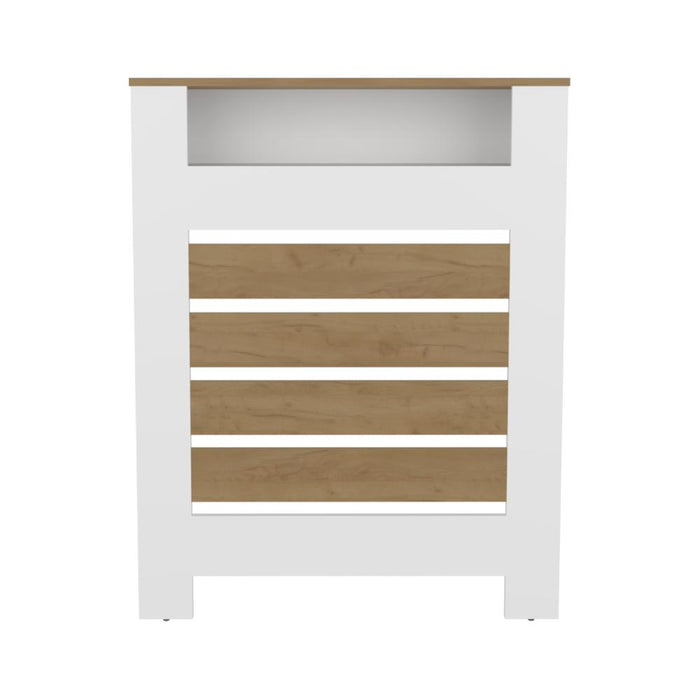 Cubierta para Radiador Mistral, Blanco Duqueza y Fresno Europeo, cuenta con espacio para colocar objetos decorativos ZF
