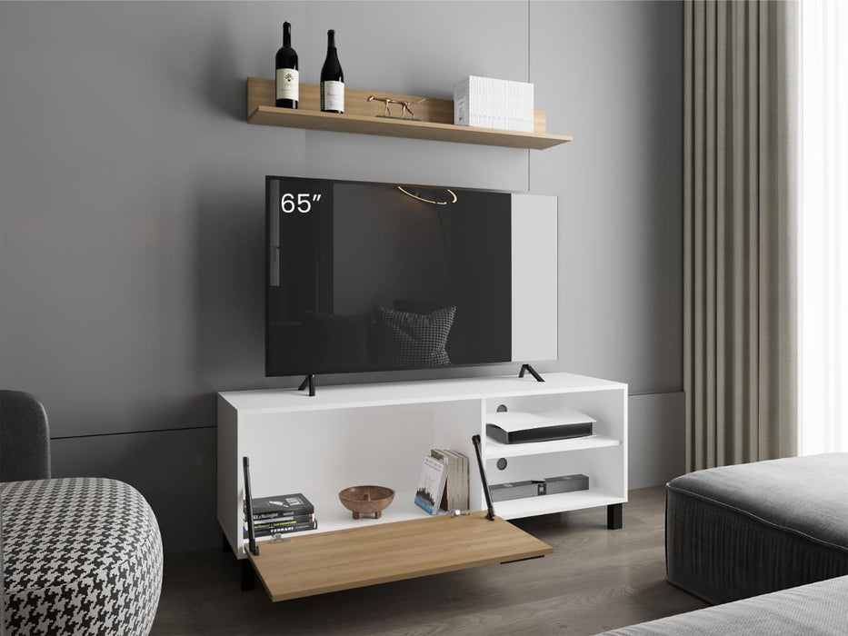 Mesa Para Tv Bryce, Blanco Duqueza y Fresno Europeo, Para Televisor Hasta 60 Pulgadas