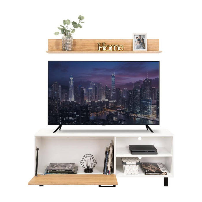 Mesa Para Tv Bryce, Blanco Duqueza y Fresno Europeo, Para Televisor Hasta 60 Pulgadas