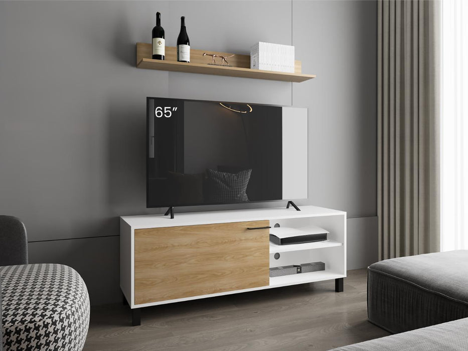 Mesa Para Tv Bryce, Blanco Duqueza y Fresno Europeo, Para Televisor Hasta 60 Pulgadas