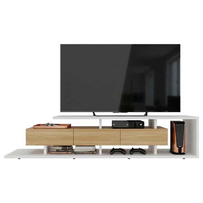 Mesa Para Tv Quito, Blanco Duqueza y Fresno Europeo, Para Televisor Hasta 65"