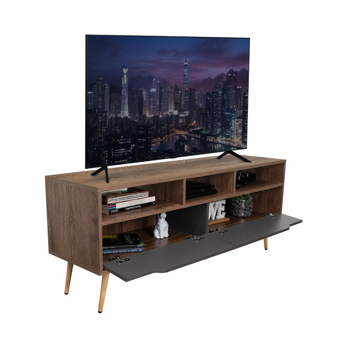 Mesa Para Tv Raichel, Nogal y Plata Oscuro, Para Televisor de 60 Pulgadas