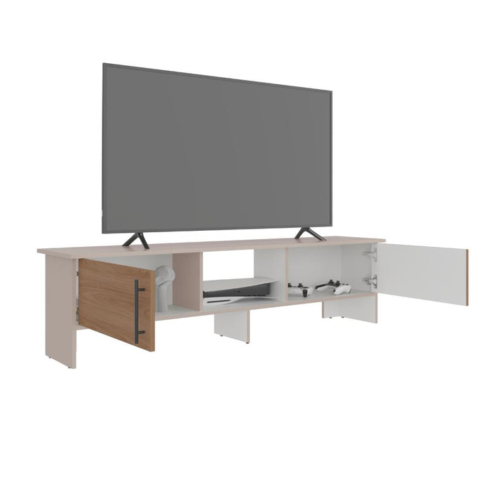 Mesa para TV Dago, Capri/Blanco y Fresno Europeo, para Televisor de hasta 65 Pulgadas