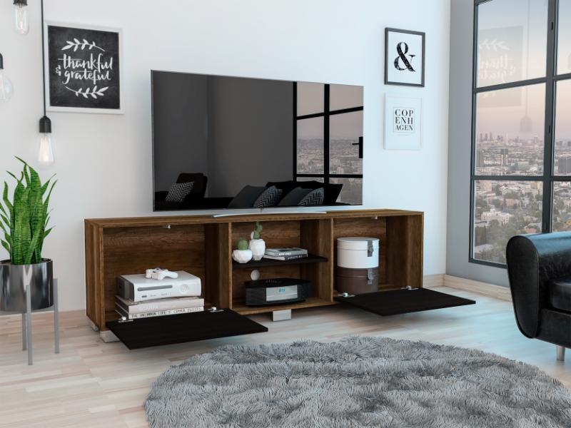 Mesa Para Tv Classic, Avellana y Wengue, Con Dos Puertas Batientes