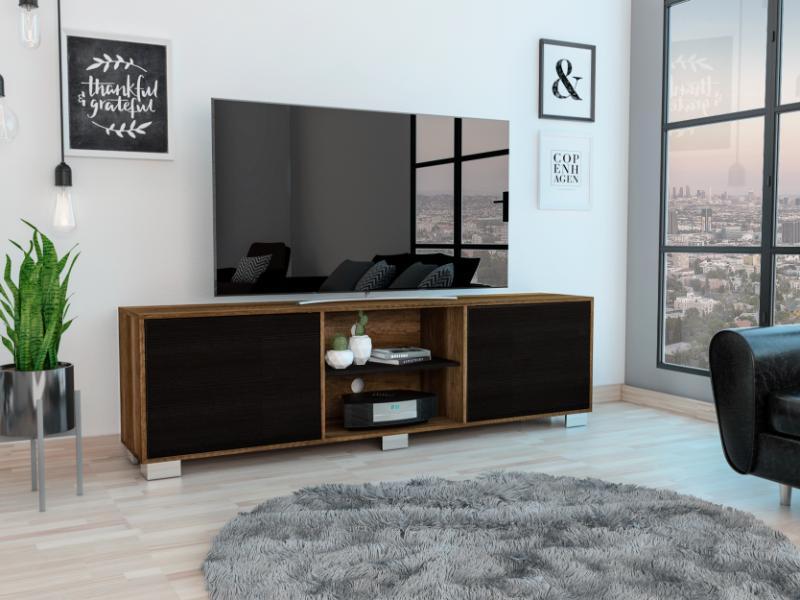 Mesa Para Tv Classic, Avellana y Wengue, Con Dos Puertas Batientes