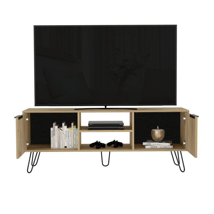 Mesa para Tv Ali, Café Claro y Wengue, con espacio para Televisor de 65 Pulgadas