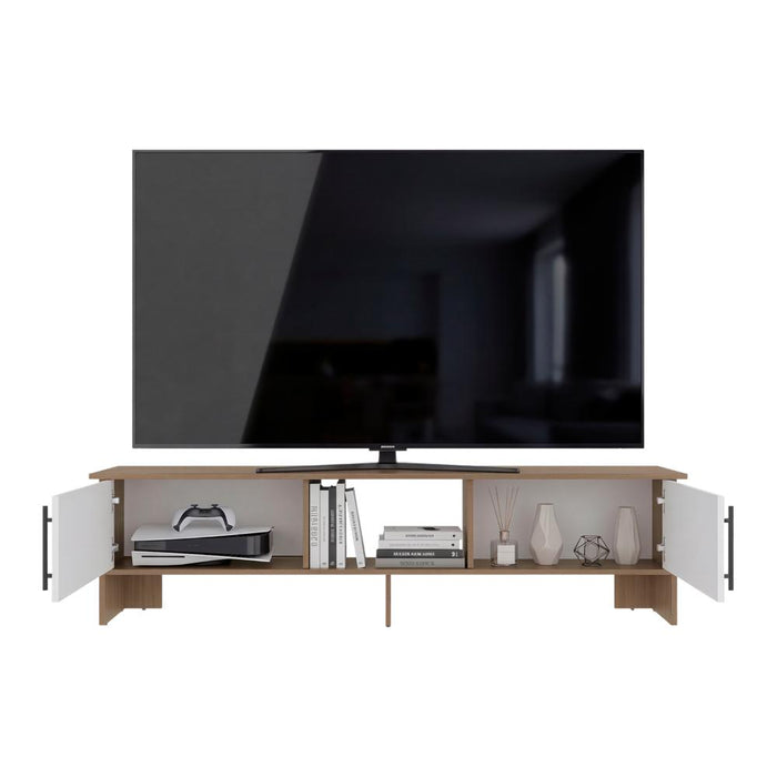 Mesa para TV Dago, Fresno Europeo y Blanco, para Televisor de hasta 65 Pulgadas con Dos Puertas ZF