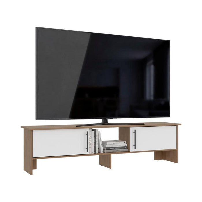 Mesa para TV Dago, Fresno Europeo y Blanco, para Televisor de hasta 65 Pulgadas con Dos Puertas ZF
