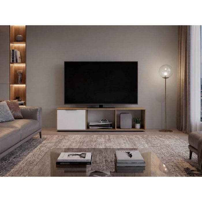 Mesa para TV Dorne, Kronos Fresno y Kronos Blanco, con Puerta Abatible, para Televisor hasta 65" ZF
