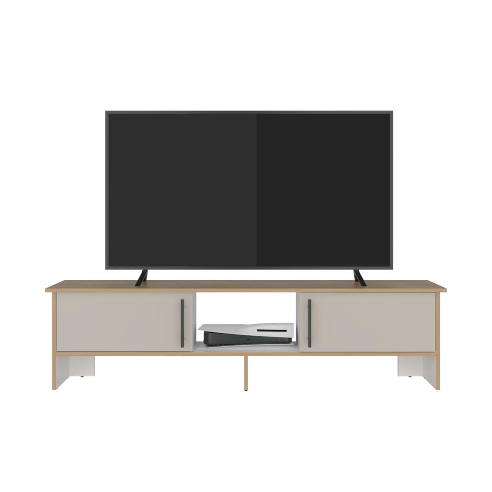 Mesa Para Tv Dago, Fresno Europeo y Blanco, Para Televisor de Hasta 65 Pulgadas con dos puertas