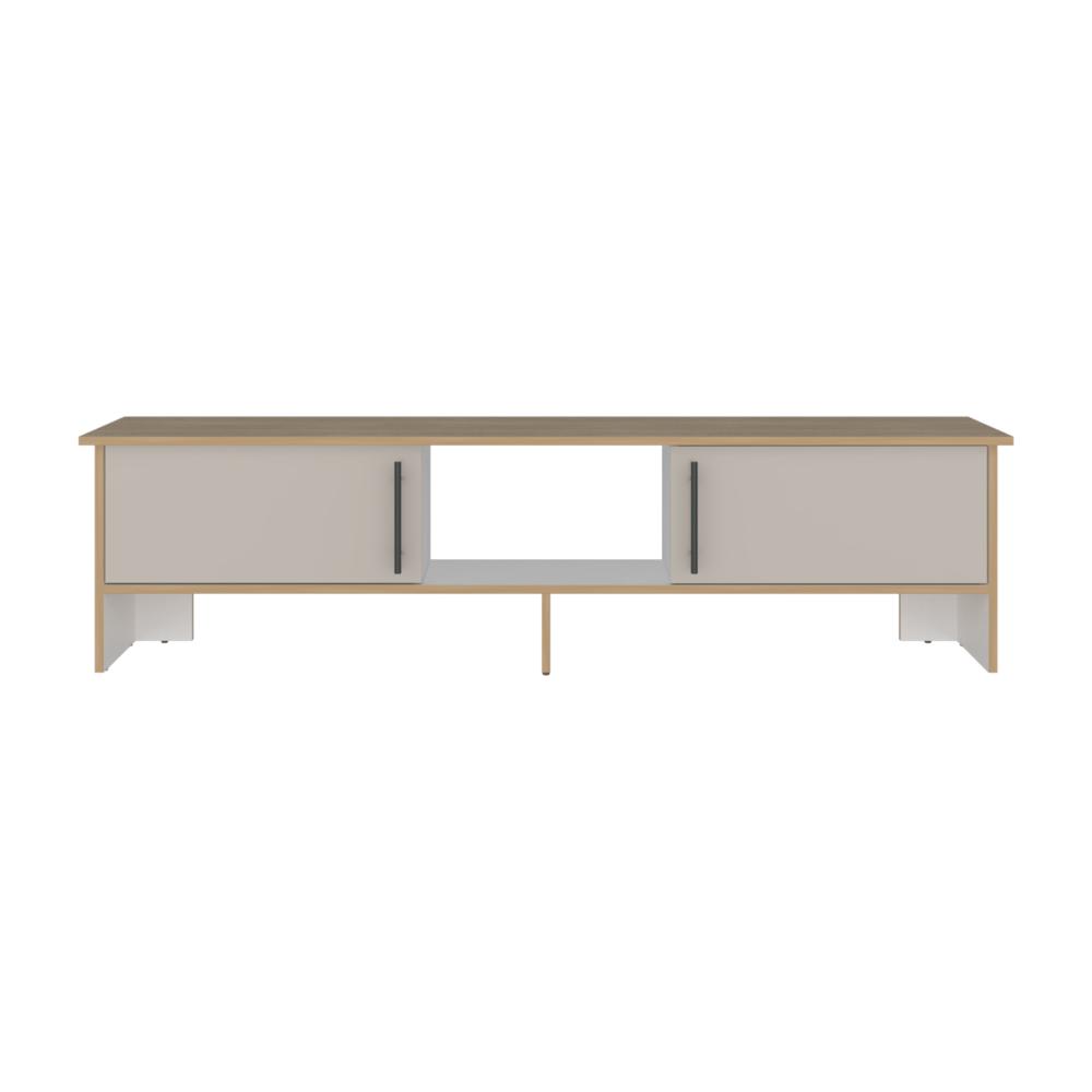 Mesa Para Tv Dago, Fresno Europeo y Blanco, Para Televisor de Hasta 65 Pulgadas con dos puertas