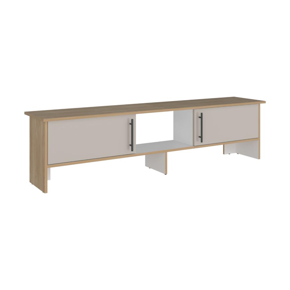Mesa Para Tv Dago, Fresno Europeo y Blanco, Para Televisor de Hasta 65 Pulgadas con dos puertas